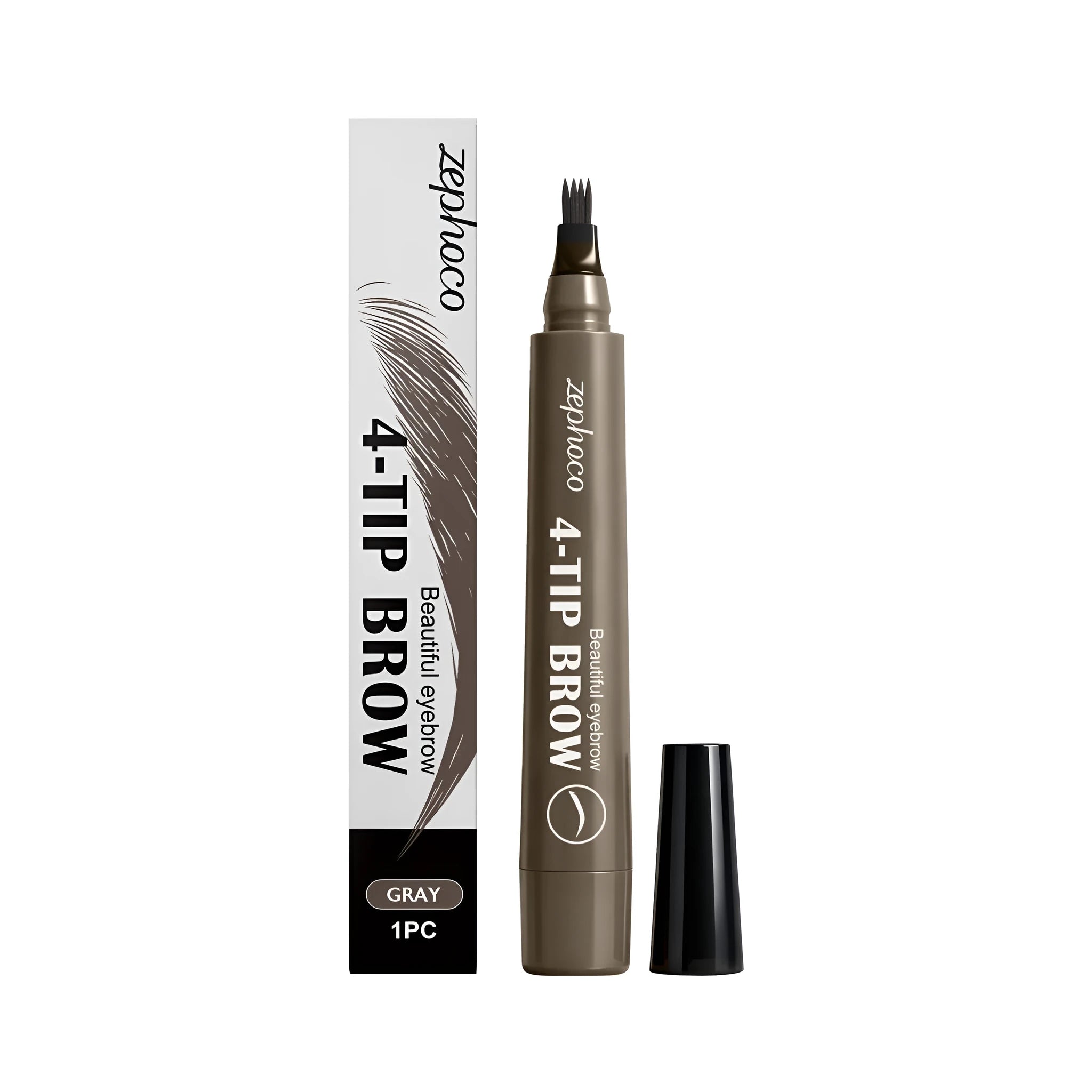 Four-fork waterproof eyebrow pencil in five colour shades black, dark brown, grey, light brown, reddish brown