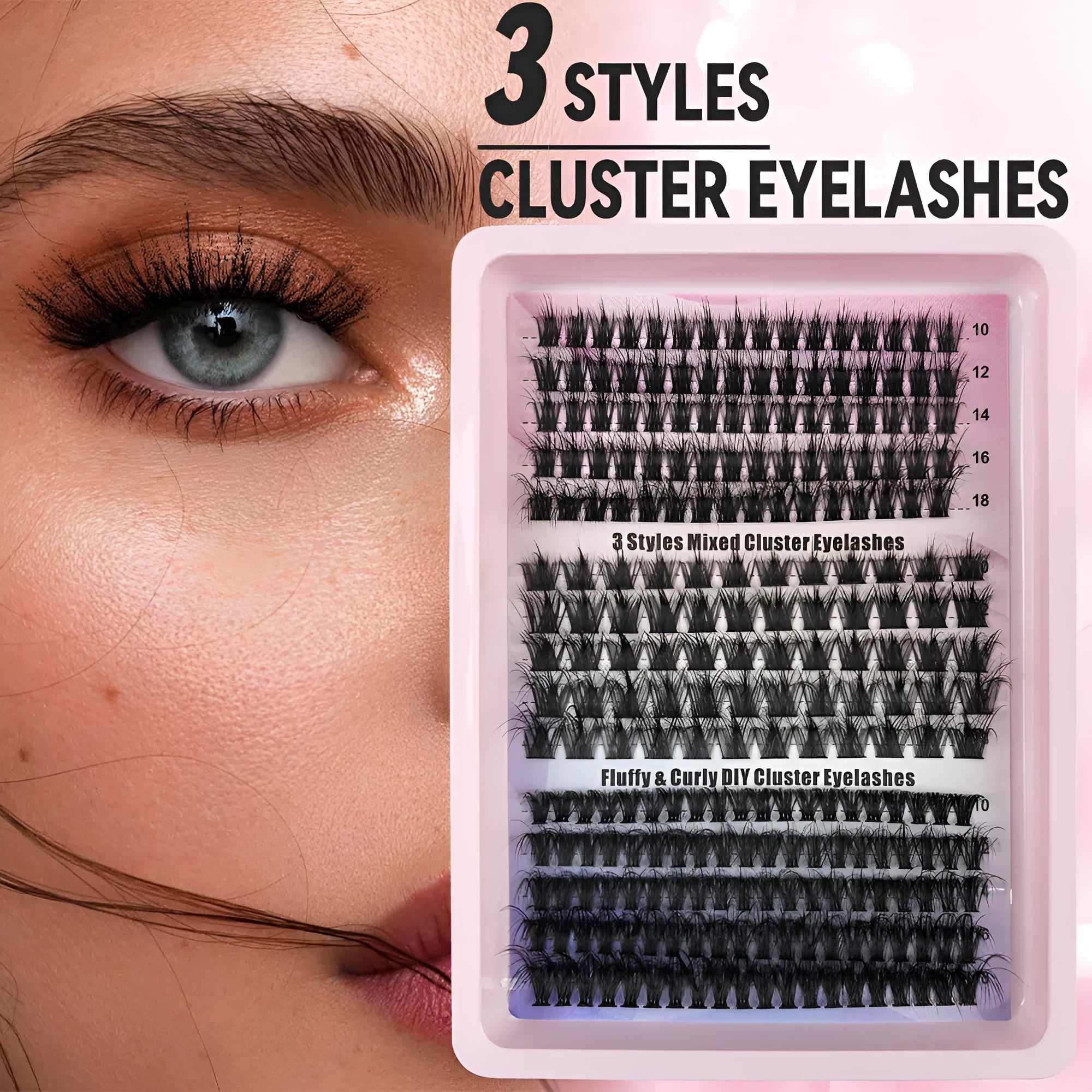 Box of mixed messy false eyelashes in five specifications for DIY volume and lash extensions.