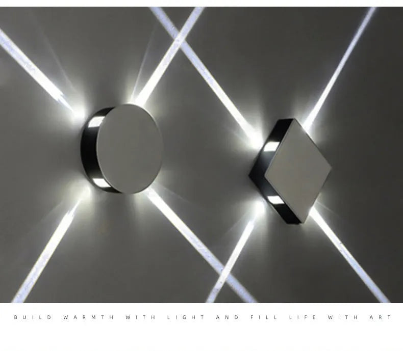 Modern square and round aluminium LED wall light in warm white or white light colour