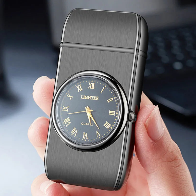 Multifunctional electronic watch cigarette lighter with LED flashing lamp in metal body