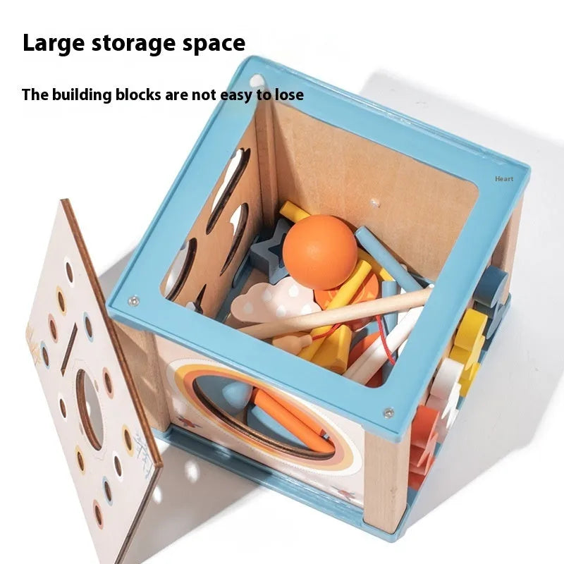 Wooden building blocks treasure chest for children aged 4-6 years, 16.5 cm cube intelligence box