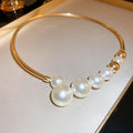 Retro geometric copper choker with inlaid imitation pearl pendant, gold pearl collar colour, 30cm collarbone chain for women