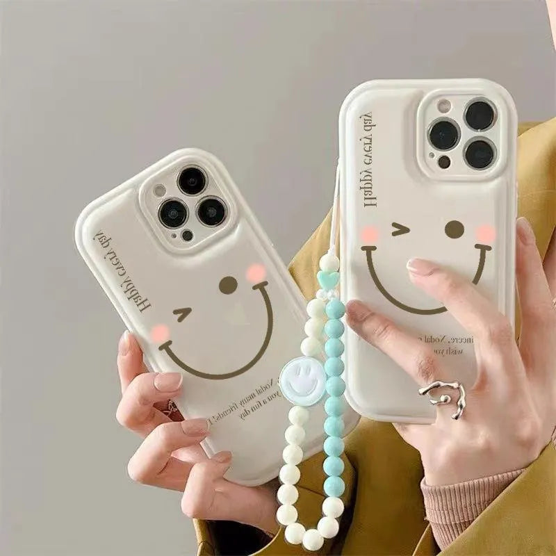 Mint green TPU mobile phone case with optional decorative chain for Apple iPhone.