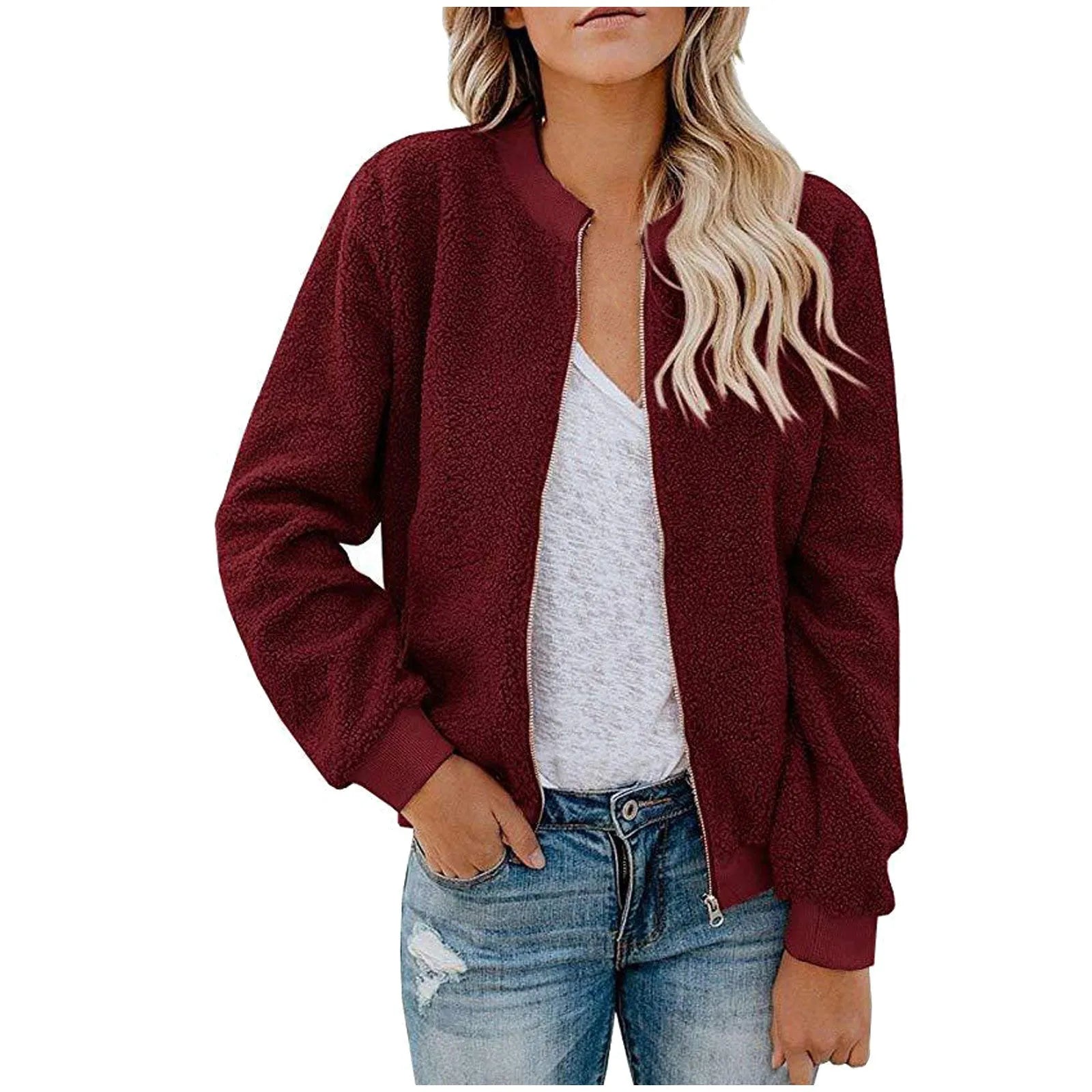 Lambswool zipper jacket coat top for women in multiple colours