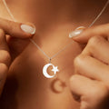 Women's titanium steel star and moon pendant choker necklace in gold colour