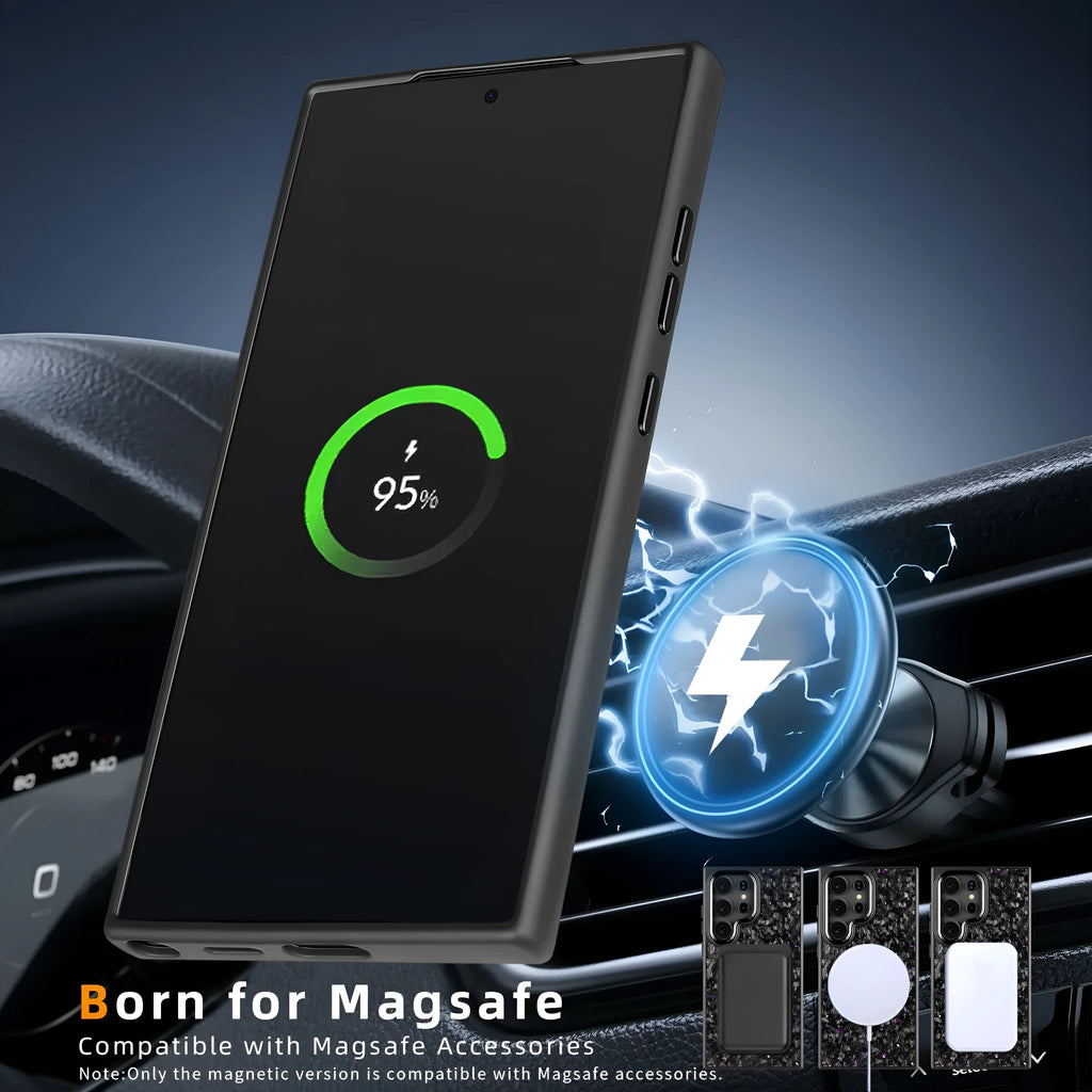 Carbon fiber shell phone case for Samsung S25 Ultra with magnetic option in black