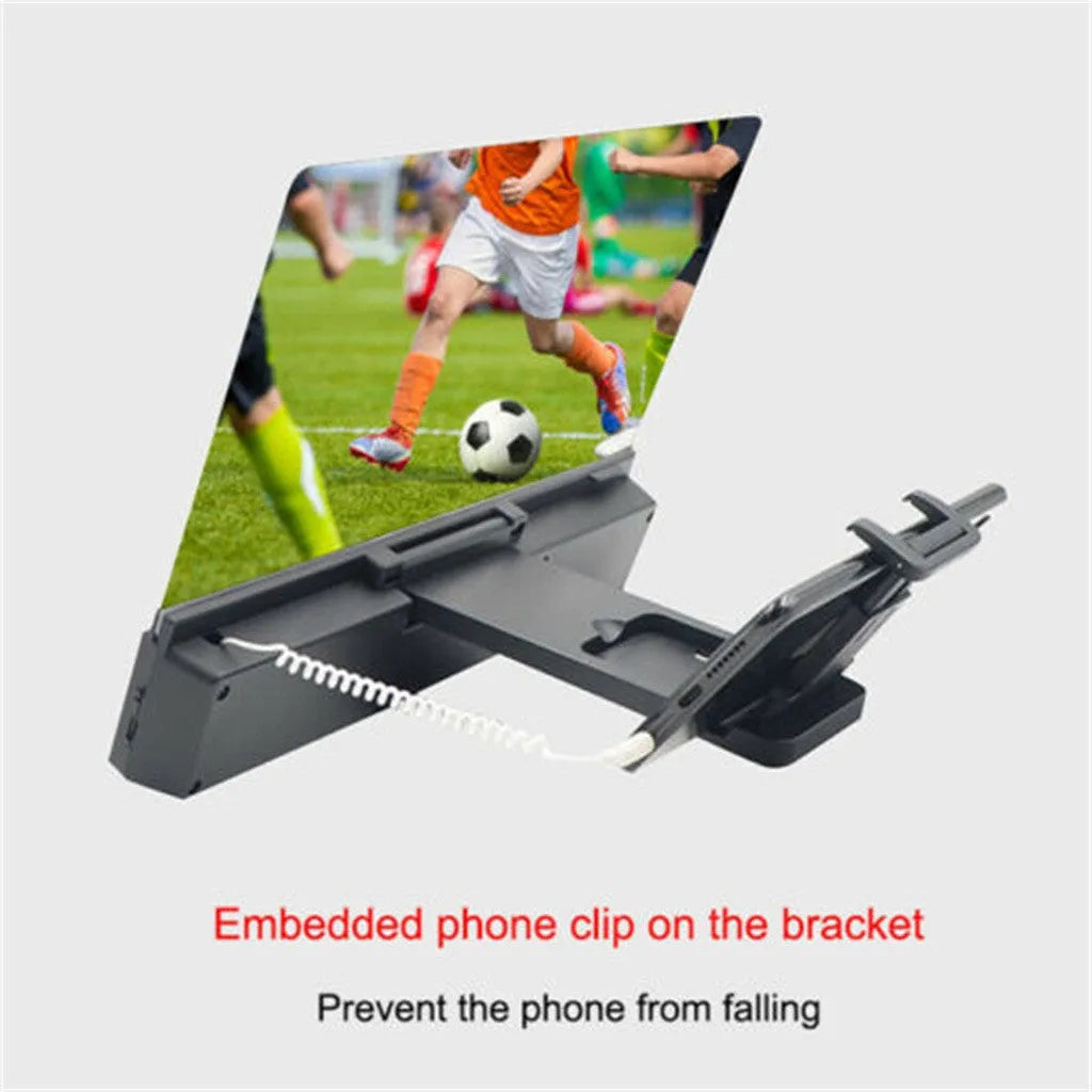12-inch foldable mobile phone screen amplifier with adjustable gooseneck stand and audio speaker