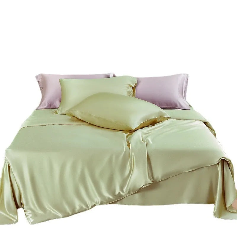 Silk duvet cover in solid colour, showing double-sided silk material and plain weave texture.