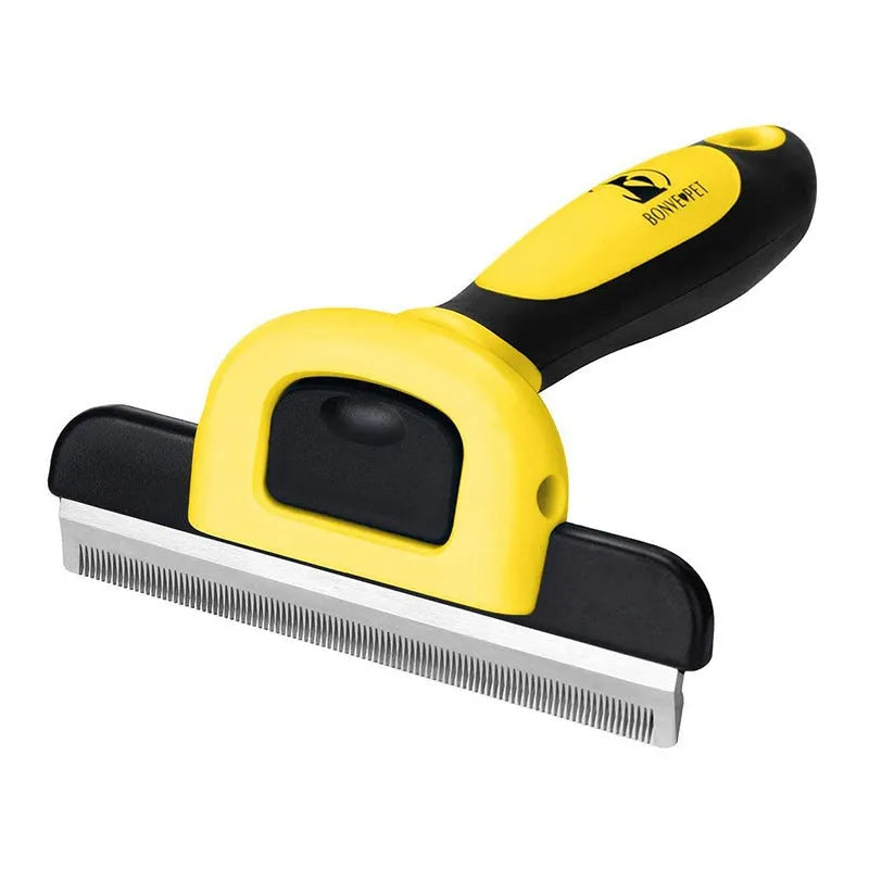 Blue pet grooming comb with stainless steel teeth for dog hair removal and knot untangling