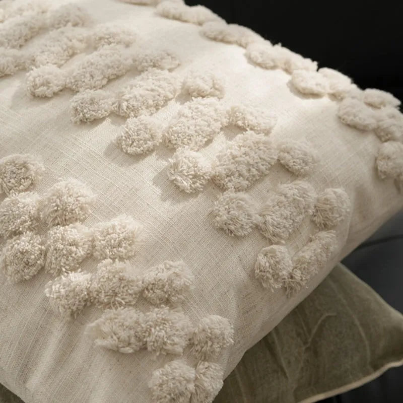 Ethnic style green natural pillowcase with feather fabric pillow core, 50x50cm, on a neutral background