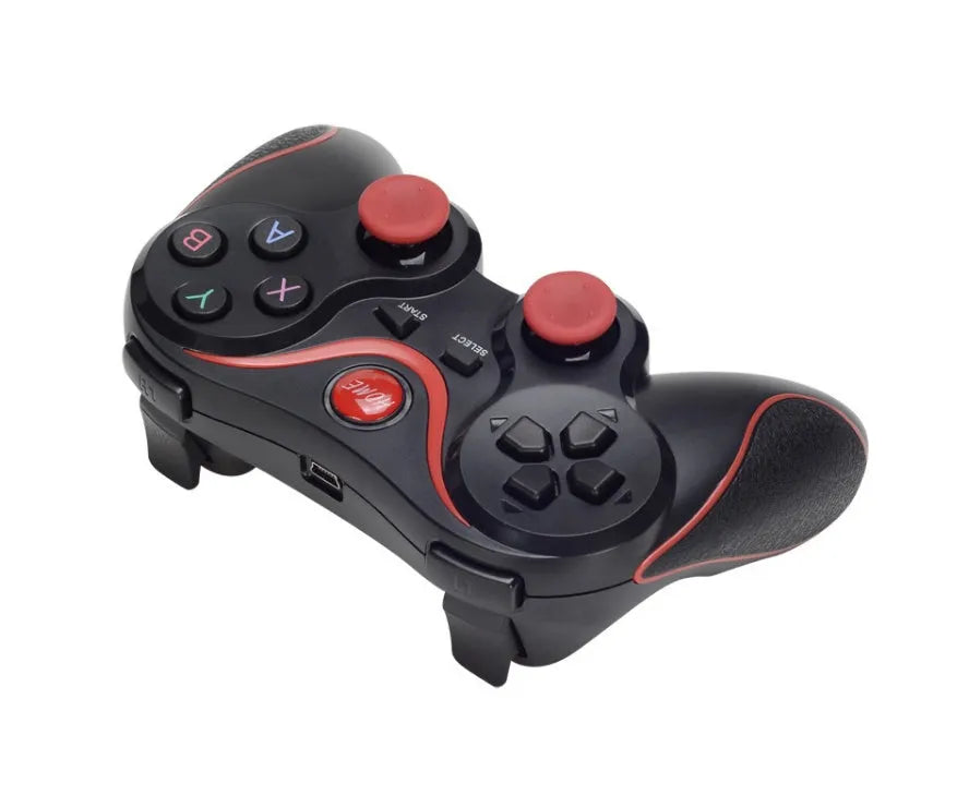 Upgraded X3 Bluetooth wireless game controller for Android phones with attached mobile phone clip.
