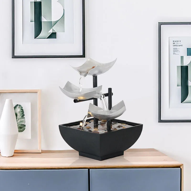 Modern minimalist desktop water fountain ornament in JR001 colour with alloy and plastic construction