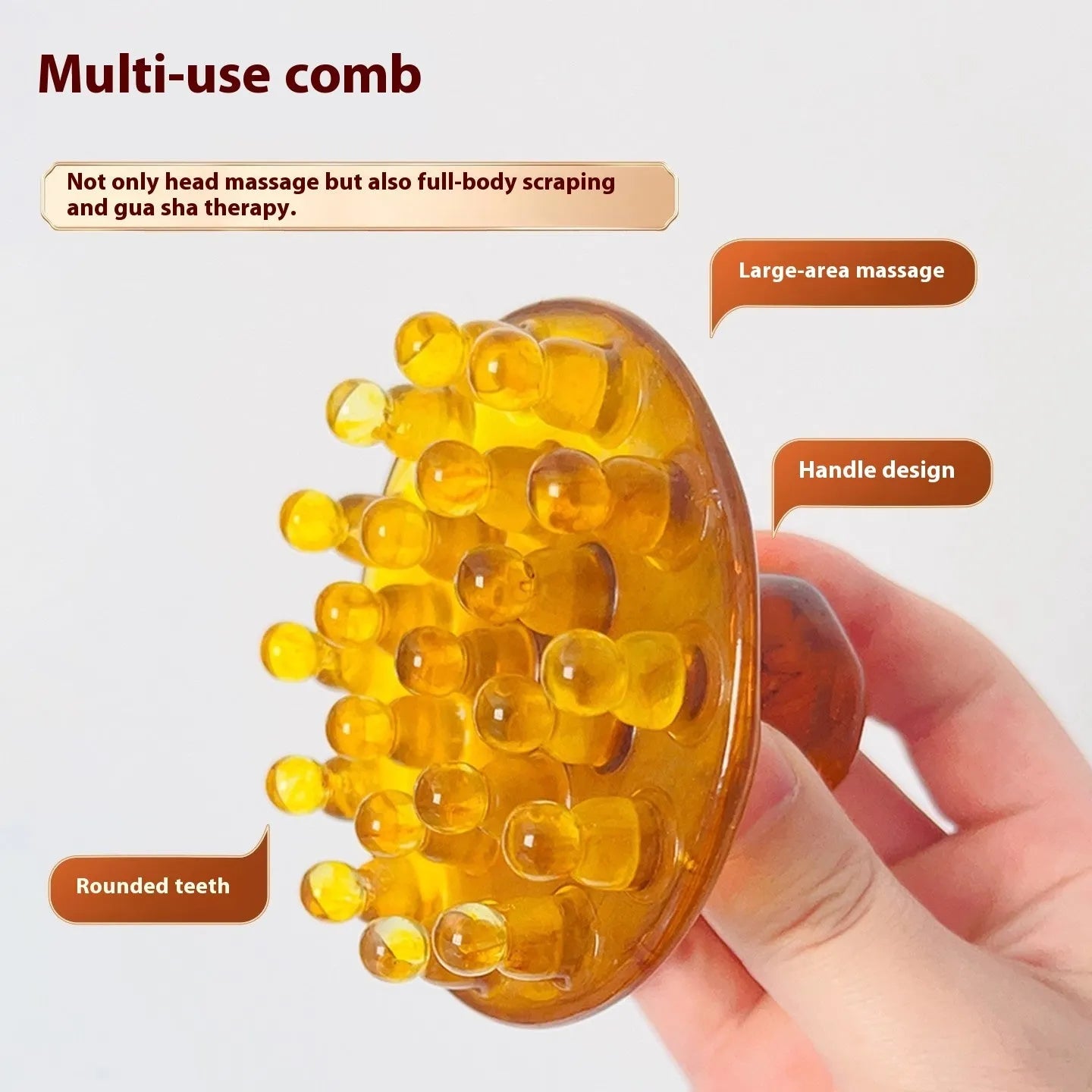 Brown and yellow disc massage comb with 21 teeth for head meridian therapy