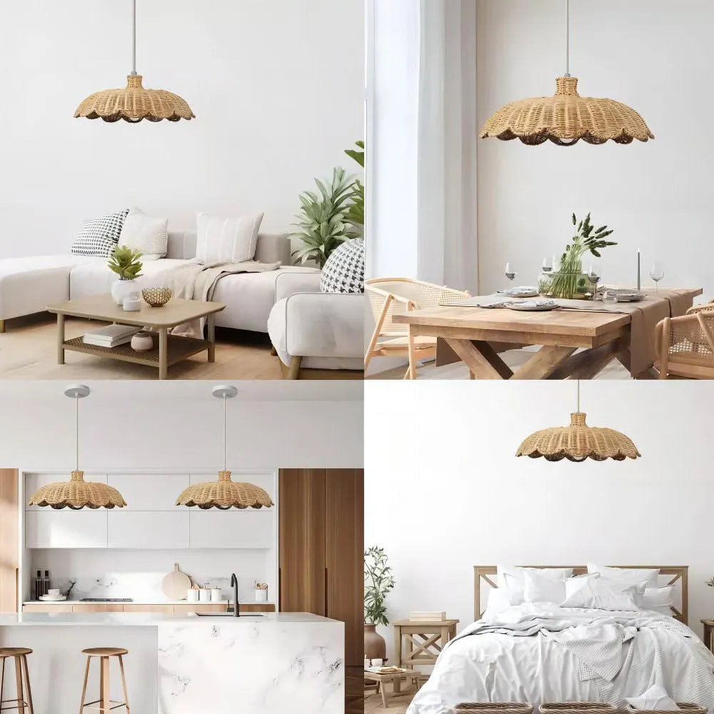 Nordic style rattan lampshade 65x25CM bamboo woven acrylic pendant light for hotel restaurant