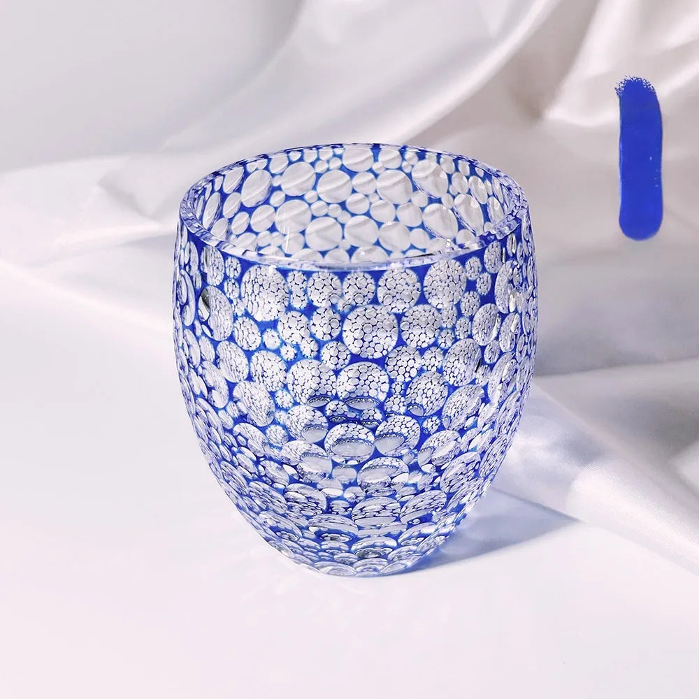 Sapphire blue crystal glass wine glass with hand-carved bubble pattern, 201-300ml capacity, Japanese simple style