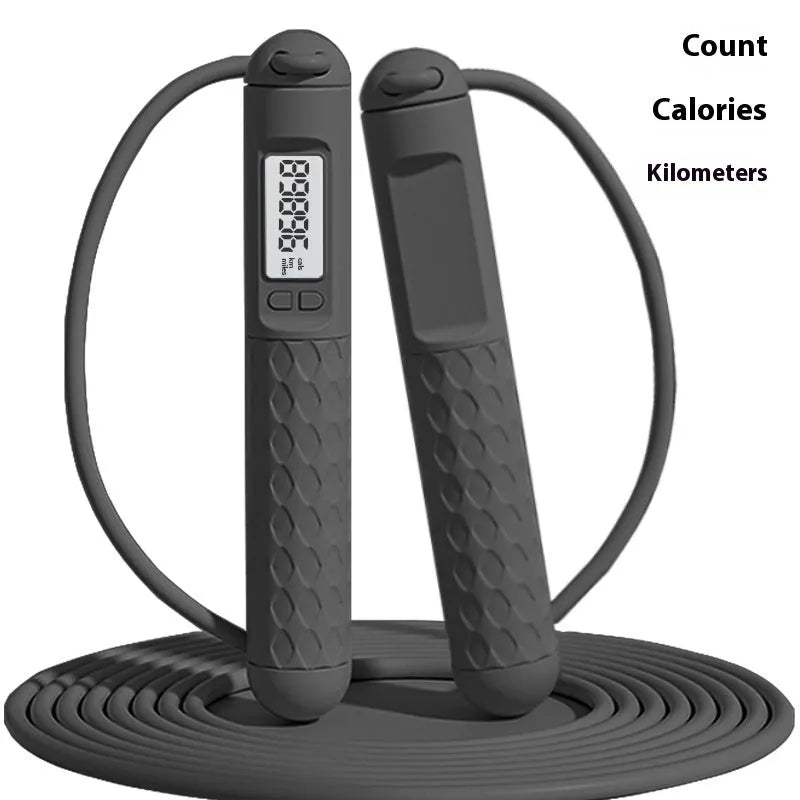 Jump rope with bearings and ABS handles in various colours including black, green, and pink.