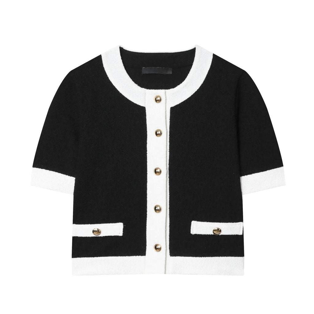 Women's beaded leather detail top and high-waisted stretch trousers suit set in street fashion style.