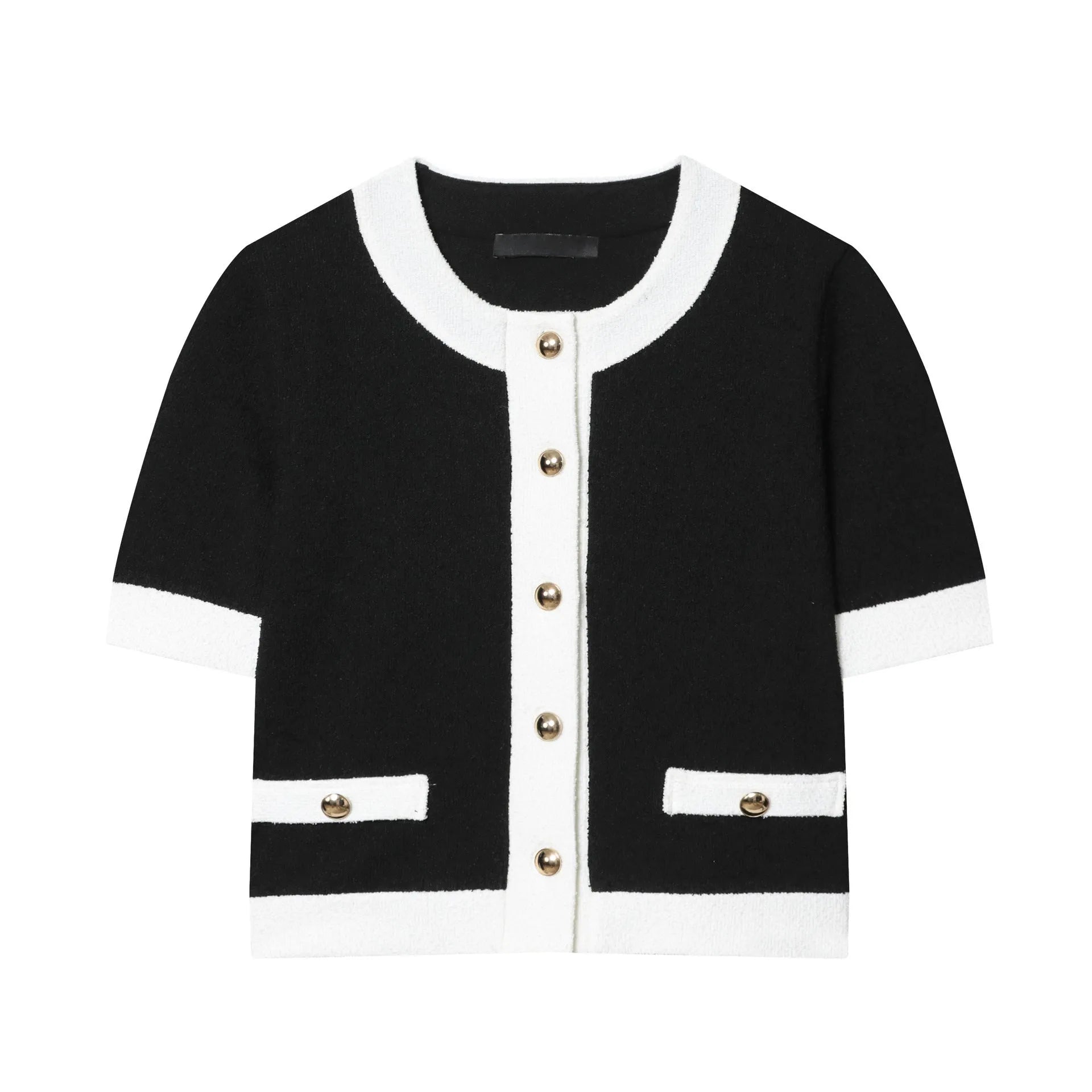 Women's beaded leather detail top and high-waisted stretch trousers suit set in street fashion style.