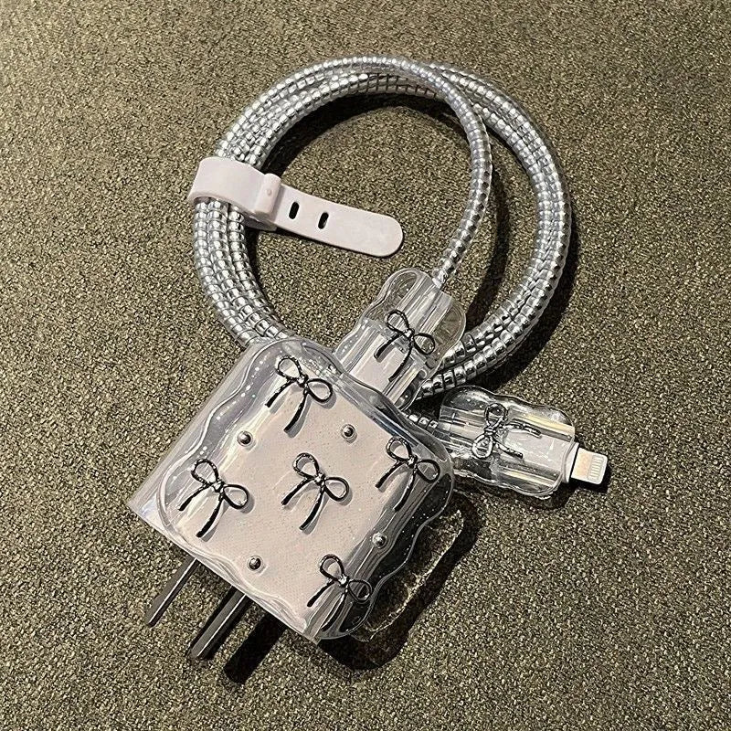 Transparent TPU charger protective cover set with bow design for 20W charger