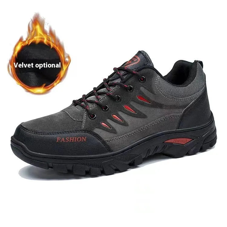 Men's green suede mid-top hiking shoes with rubber sole and lace-up front.