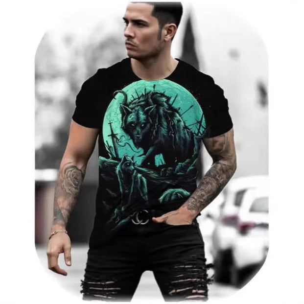 Men's retro 3D animal print T-shirt in bird eye polyester fabric with short sleeves