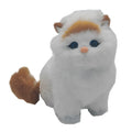 Handmade faux fur yellow head fat cat ornament 16.5cm high with call device on shelf display