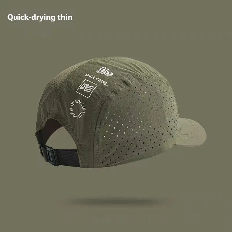 Men's adjustable baseball cap with mesh construction in purple, khaki, green, black, or grey