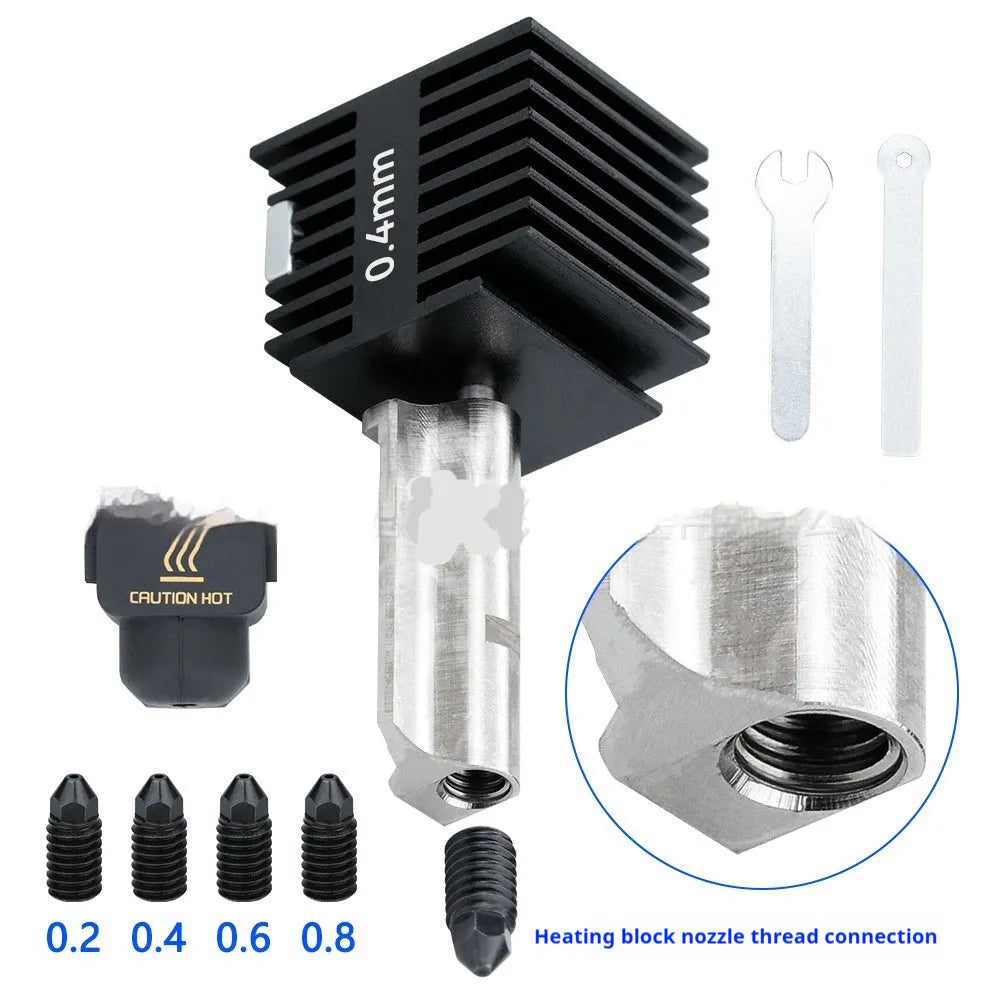 Bambu Lab A1 and A1 Mini 3D printer hot end assembly with hardened steel nozzle and black silicone sleeve