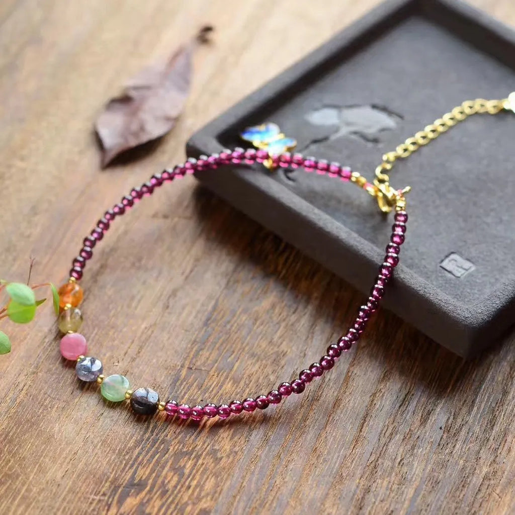Geometric purple garnet women's anklet ethnic style jewellery ankle chain