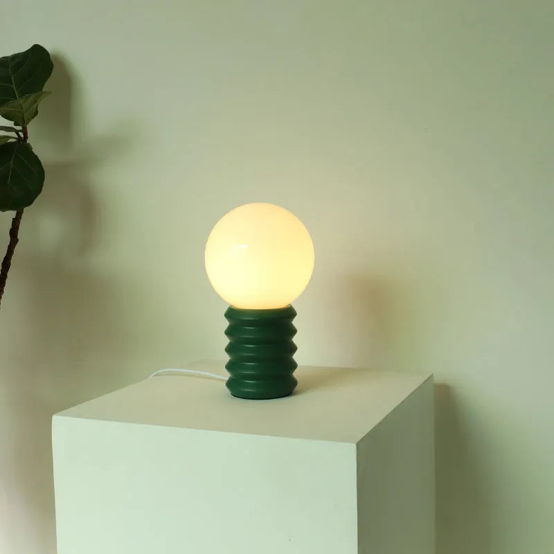 Solid wood base bedside lamp with milk glass lampshade in dark green, orange, or retro red finish.