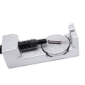 Silver metal watch strap adjuster tool with three spare needles for resizing steel bracelets