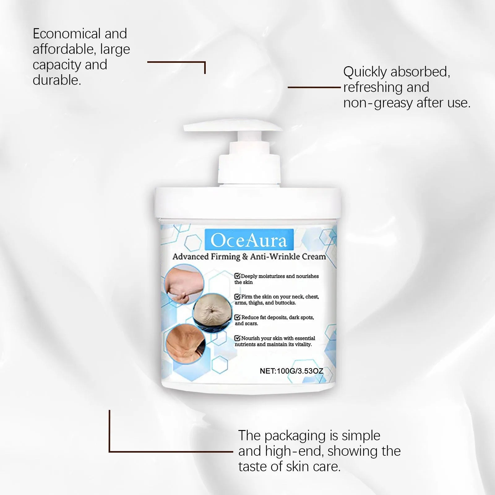100g body moisturiser cream jar with glycerin, hyaluronic acid, nicotinamide and coffee extract