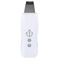White ultrasonic facial cleanser with stainless steel head, 175x45x20mm, rechargeable 1000mAh battery