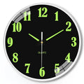 Modern white 8 inch wall clock with luminous numerals on plastic shell