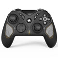 Black wireless game controller with leather-pattern grip for Nintendo Switch, PC, and mobile phones.