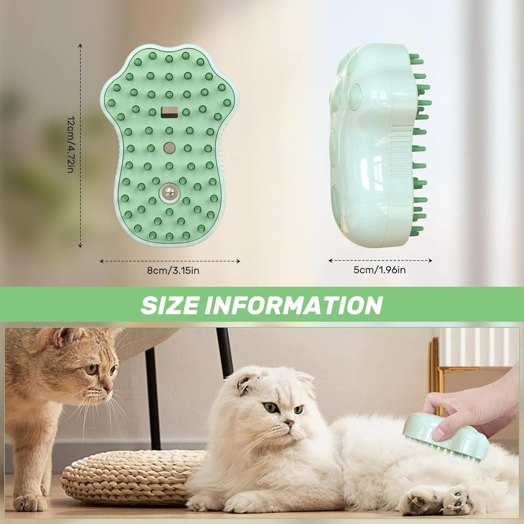 Self-cleaning cat steam brush with blue light and silicone bristles for pet grooming