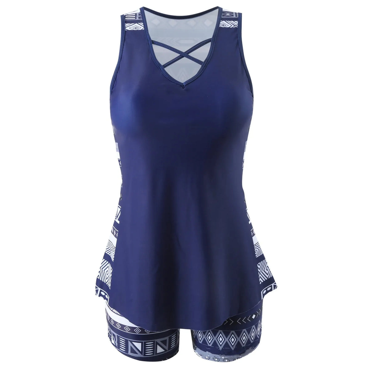 Women's split swimsuit, sleeveless polyester two-piece with briefs style, sizes S to XXL