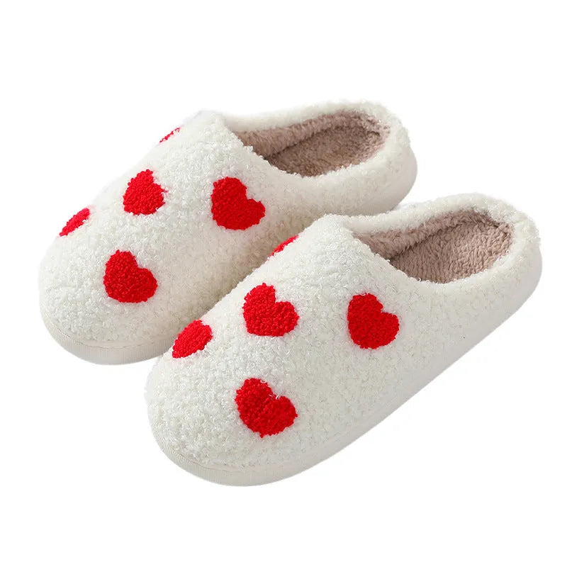 Women's cartoon love style plush slippers with non-slip PVC soles in multiple colour options