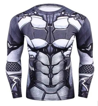 Men's digital printed long sleeved sports base shirt in athletic fit with polyester-spandex blend fabric