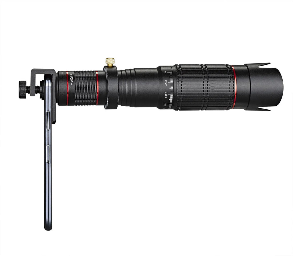 Black 36x telephoto telescope lens kit for mobile phones, packed in 22.5cm box.