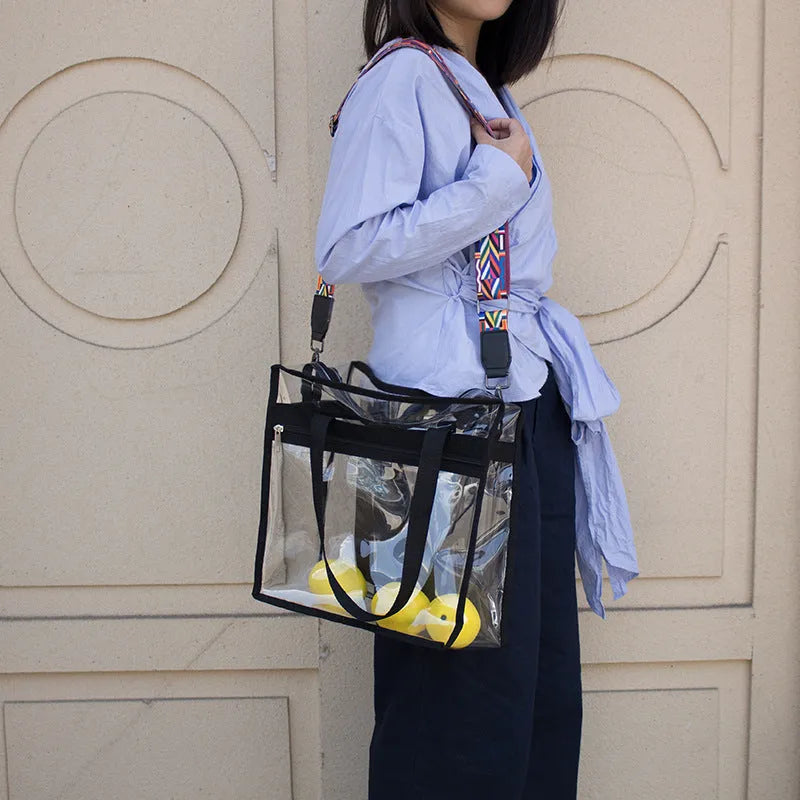 Women's transparent PVC messenger bag with double shoulder straps in various colour options
