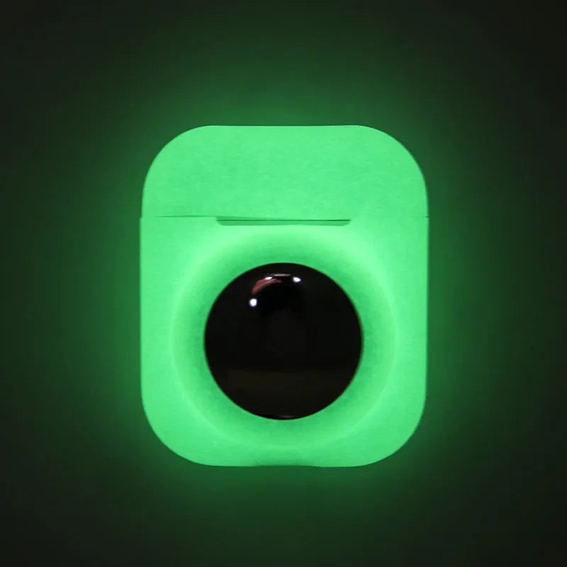 Silicone flip cover case for Apple AirTag showing twelve colour options including luminous green and avocado