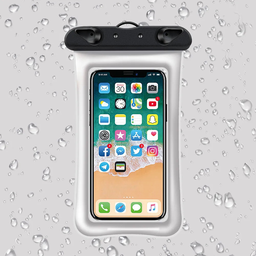 Orange waterproof PVC phone pouch with a 45cm rope and ABS seal switch.