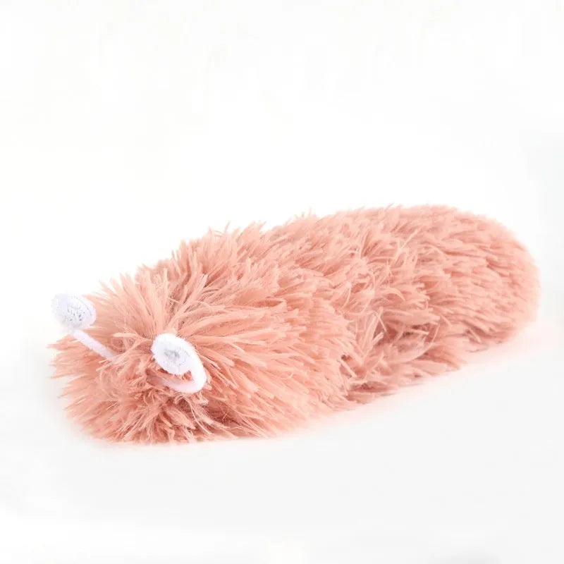 Caterpillar ringing paper plush cat toy, 36cm, in rubber pink, beige, grass green, cement gray or nobility purple.