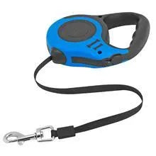 Automatic telescopic pet traction rope with one-handed braking, TPE PP handle, nylon lead, and metal buckle in blue, red, yellow, or green