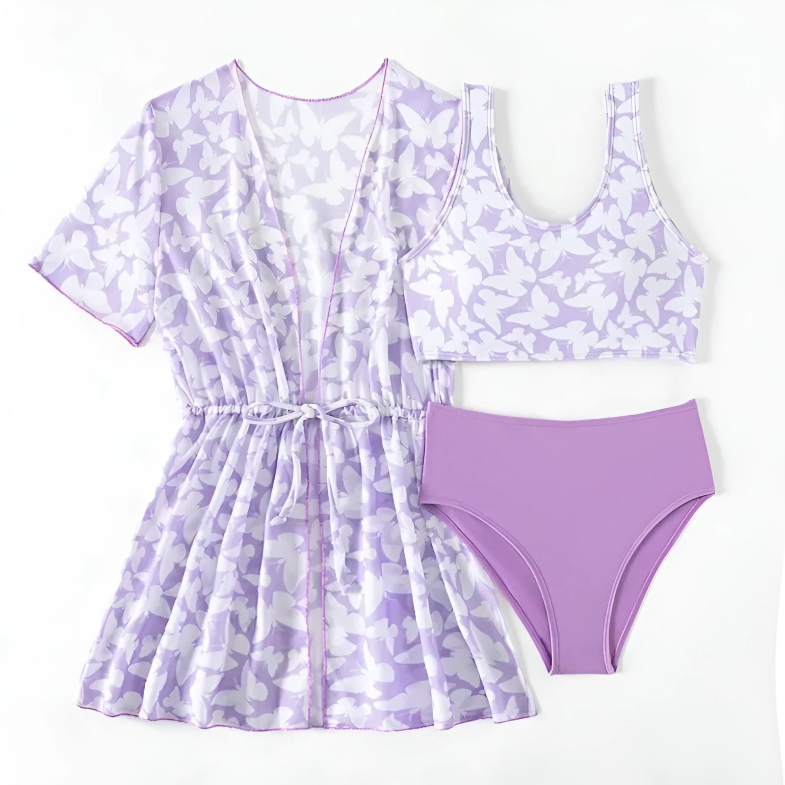Girls three-piece split swimsuit with cover print design in colour 3218