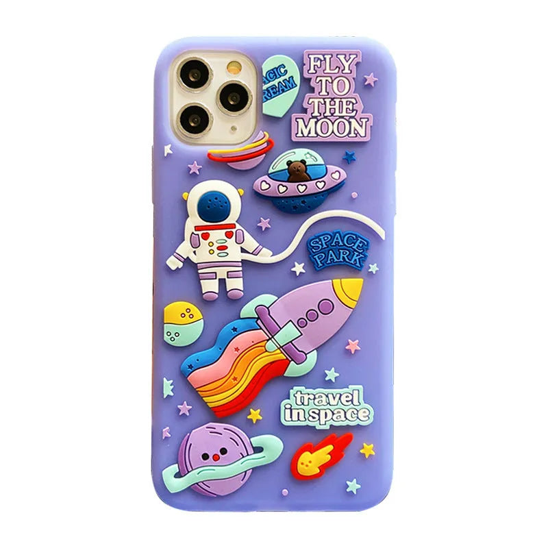Purple silicone iPhone case with cartoon astronaut design for multiple models
