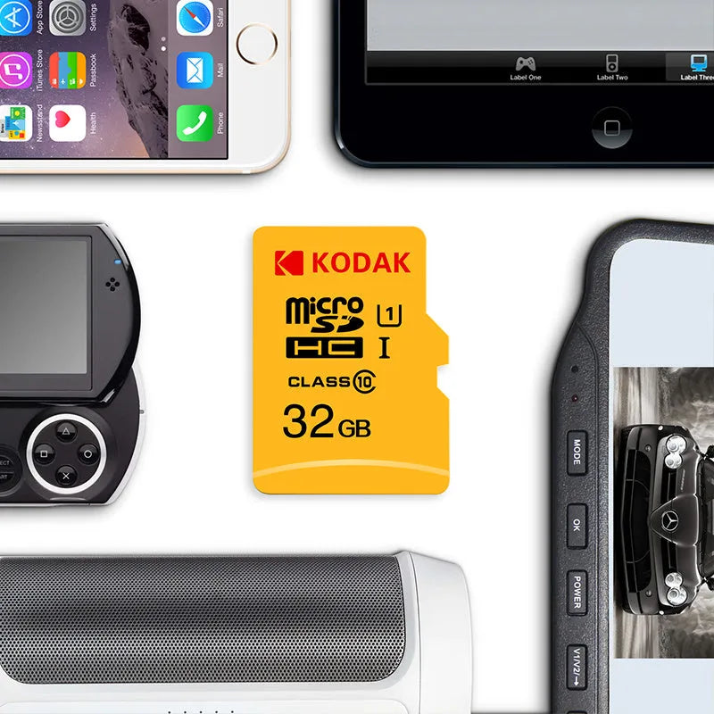 Yellow Class 10 micro SD memory card for dash cam and tablet storage expansion