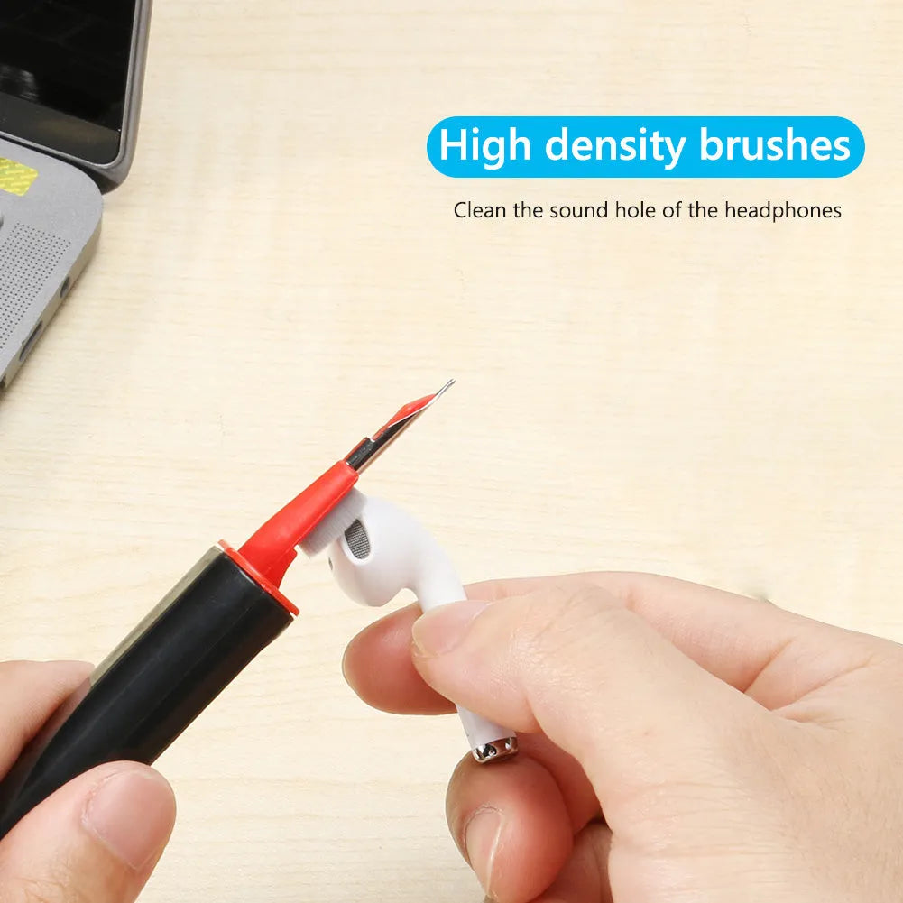 White and red cleaning pen for AirPods Pro with metal pick, brush, and sponge heads.