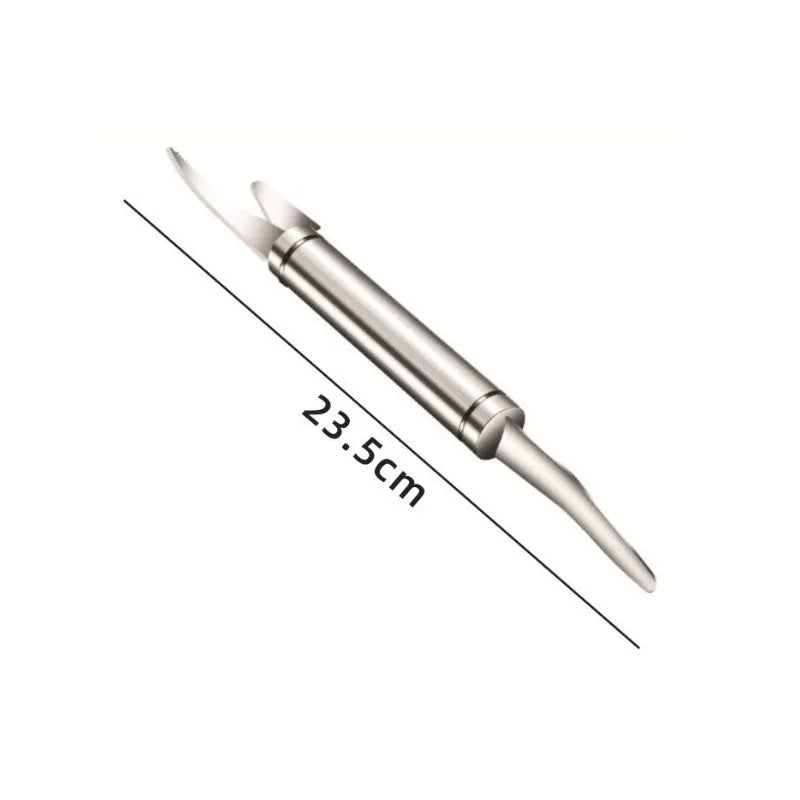 Multifunctional 304 stainless steel shrimp remover knife with eagle-beak tip and double row blades for peeling shrimp, splitting fish and scaling
